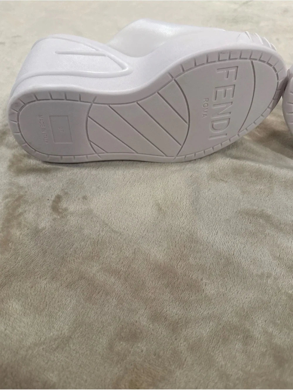 Fendi White Embossed Logo Platform Wedges